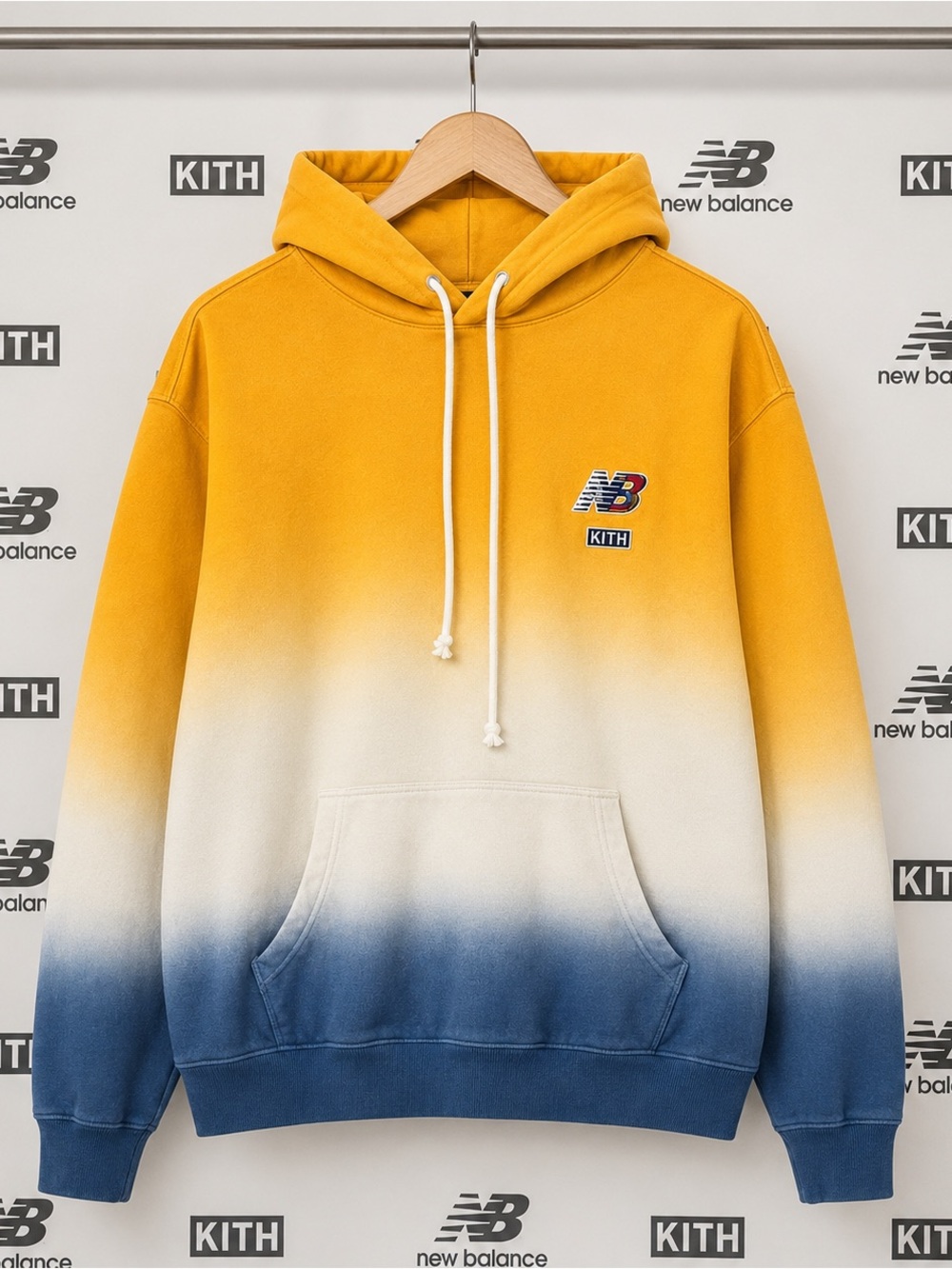 Kith - New Balance Collab Yellow White Blue Ombre Crewneck Hoodie Pullover